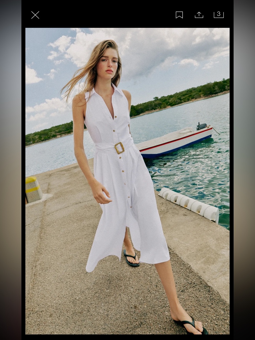 Zara Sleeveless White Button-Front Belted Midi Dress